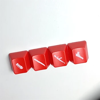 4 ADET Kırmızı Keycaps ABS R4 Anahtar Kapaklar Yedek Anahtar Kapağı Silah Desen Klavye Aksesuarları