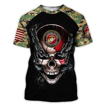 Amerika Birleşik Devletleri bayrağı Baskılı erkek tişört Moda Kafatası Üstleri Eğlence Kamuflaj Tarzı kısa kollu tişörtler Artı Boyutu Üstleri