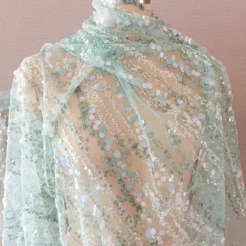 Yeşil Pullu Nakış Dantel örgü kumaş Düğün Akşam Elbise Dans Elbise El Yapımı DIY Aksesuarları Tasarımcı Kumaş