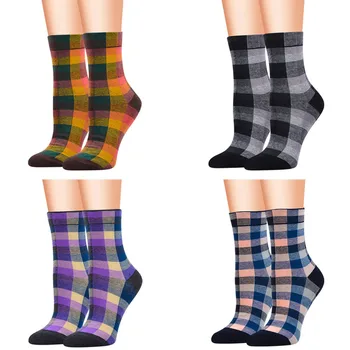 12 Pairs Kadın Ekose Pamuklu Çorap Desen Rahat Baskı Kadın Giyim Çorap Sevimli Güzel Çorap Sonbahar Ve Kış Çorap