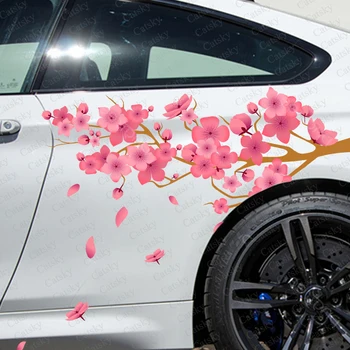 kiraz çiçeği pembe Çiçek Araba çıkartmaları ıta araba tuning yarış vinil çıkartması wrap yan grafik araba kapı sticker yan çıkartma