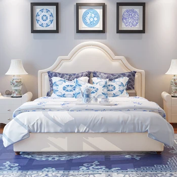 Kraliçe Yatak Çerçevesi, Ahşap Çıtalı PU deri Platform Yatak Kapalı yatak odası mobilyaları için montajı kolay