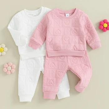 Citgeett Sonbahar Bebek Bebek Kız Kıyafet Setleri Uzun Kollu Crewneck Casual Tops Kalp Mektubu Baskı Pantolon Bahar Giysileri