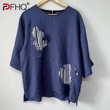 PFHQ erkek Moda Etiket Kişiselleştirilmiş çizgili tişört Rahat Nefes Yıpranmış Fermuarlar Niş Haute Kalite Gevşek Üstleri 21Z1922