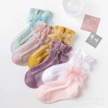 Kızlar dantel çorap bebek prenses yaz nefes örgü pamuk çorap Çocuklar kısa sokken