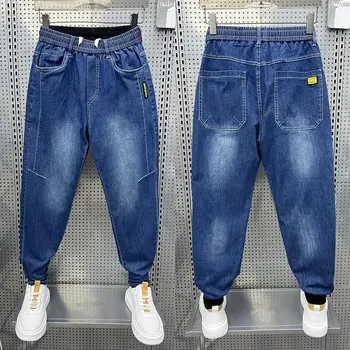 Degrade Mavi erkek Kot Gevşek harem pantolon Moda Streetwear Basit günlük pantolon Yüksek Kaliteli Lüks Marka Giyim