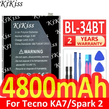 4800mAh KiKiss Güçlü Pil BL-34BT BL34BT Tecno KA7 / Kıvılcım 2 Spark2 Cep Telefonu Pilleri