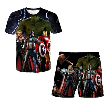 Marvel Hulk Kaptan Amerika Örümcek Adam T Gömlek + Şort Takım Elbise Erkek Bebek Giysileri Yaz Çocuk giyim setleri Erkek T-Shirt Kızlar