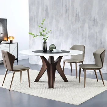 Lüks İtalyan Çelik Yemek yemek sandalyeleri Ve Masa 6 Kişilik yemek sandalyeleri Modern Mermer yemek odası mobilyası Masa Takımı