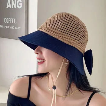 Açık Katlanabilir Geniş Brim Disket Kız Hasır Şapka güneş şapkası Plaj Yaz Şapka UV Koruma Seyahat Kap Bayan Kap Kadın Kova Şapka