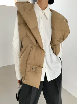 2023 Sonbahar Kış Aşağı Yelek Kapşonlu Yelek Haki Aşağı Kolsuz Ceket Sıcak Streetwear Cepler Büyük Boy Kirpi Ceket Dış Giyim