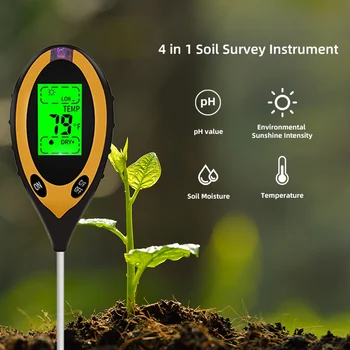 Dijital 4 İn 1 Toprak ph ölçer Nem Monitör Sıcaklık Güneş ışığı Test Cihazı Analizi Bahçe Bitkileri Tarım Blacklight ile