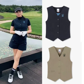 Kore WAAC Golf Giyim Yelek kadın V Yaka Toka Yelek Küçük Takım Elbise Spor Üst