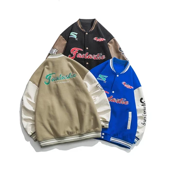 Erkek İlkbahar Sonbahar Beyzbol Kıyafetleri Ceketler Nakış Bombacı Ceket Harajuku Patchwork Deri Unisex Vintage Streetwear Ceket