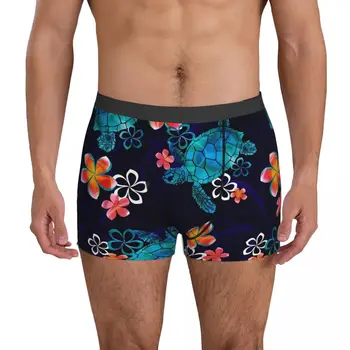 Deniz Kaplumbağası İç Çamaşırı Çiçekler Baskı Özel Boxershorts Şık Erkek Külot Yumuşak Şort Külot doğum günü hediyesi
