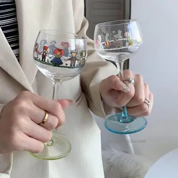Kawaii Alsas Tarzı Noel şarap bardağı İskandinav Kurşunsuz Kadeh Karikatür Baskılı Cam Bardak Noel Partisi Drinkware Hediye