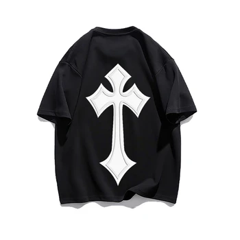 Yaz Yeni Kısa Kollu Harajuku Gotik Köpük Üç Boyutlu Çapraz Grafik T Shirt Gevşek Erkekler ve Kadınlar Y2k Üstleri Streetwear
