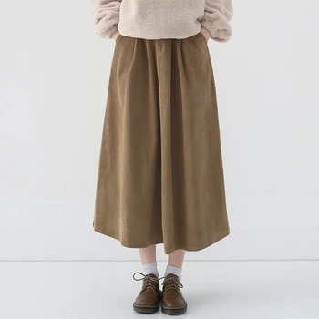Lucyever Harajuku Gevşek Rahat Etekler Kadın Kolej Tarzı Yüksek Bel A-Line Etekler Kadın Sonbahar Kış Vintage Kadife Etek