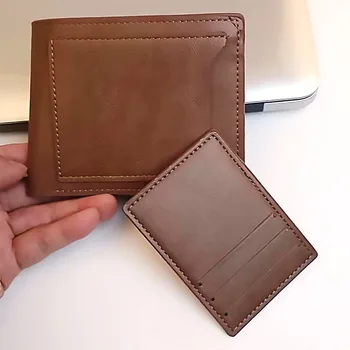 Ultra ince kart çantası Ön Cep ile Minimalist Düz Renk PU deri fermuarlı cüzdan Rahat erkek Basit KİMLİK Çantası
