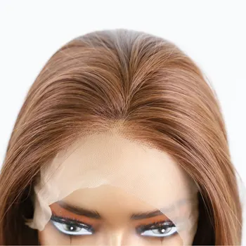 Kumral Kahverengi Sentetik Saç Dantel ön peruk Düz Yüksek Kaliteli ısıya dayanıklı iplik Önceden Koparıp Doğal Saç Çizgisi Kadınlar Için Peruk