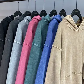 Renkli Hoody Erkekler Sonbahar Büyük Boy Giyim Damla Omuz Yıkanmış Rahat Unisex Kazaklar Harajuku Erkek Streetwear Tişörtü