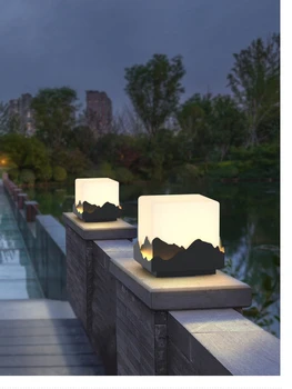 Yeni Çin tarzı sütun kafa lambası açık su geçirmez bahçe lambası açık çim ışığı bahçe kapısı çit ışığı