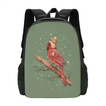 Ilk Kar okul sırt çantaları Gençler Kızlar Seyahat Çantaları Kardinal Kuş Kırmızı Kar Kış Noel Noel Tatil Şenlikli Sevimli