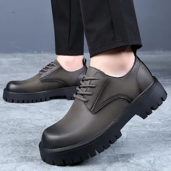 2023 Moda Hakiki deri ayakkabı Erkekler Marka Ayakkabı Kalın Taban kaymaz İnek Deri Erkek rahat ayakkabılar DX018