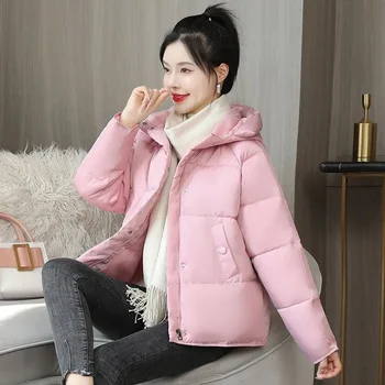 Kış Ceket 2023 Yeni Kadın Parkas Uzun Kollu Kapşonlu Aşağı pamuklu ceket Rahat Fermuarlar Kadın Kore Sıcak Kirpi Dış Giyim