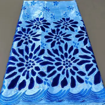 Son bluie Afrika Kadife Dantel kumaş 2023 Yüksek kalite popüler Nijeryalı ipek Lazer kumaş işlemeli Fransız elbise 5 metre