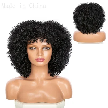 Gres Afro Kinky Kıvırcık kahküllü peruk Siyah Kadınlar için Yüksek Sıcaklık Fiber Sentetik Degrade Saç Cosplay Peruk Makine Yapımı
