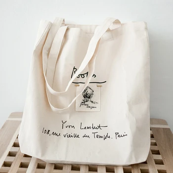 Tuval Tote omuzdan askili çanta pamuk alışveriş çantaları Kadınlar için Siyah Şampanya Çift Kayış gündelik çanta Kız Okul Kitap Çantası