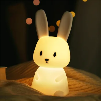 Silikon Tavşan LED Gece Lambası Renkli Kısılabilir Sevimli Hayvan Karikatür USB Şarj Edilebilir Çocuklar Bebek Odası Başucu Gece Lambası