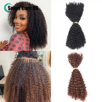 50g İnsan Saç Tığ Toplu Siyah Kadınlar İçin Örgü Kinky Kıvırcık Locs Bakire perulu saç ekleme Çift Çizilmiş Hiçbir Atkı