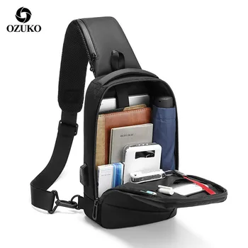 OZUKO Crossbody Çanta Erkekler USB Şarj Su Geçirmez Messenger Göğüs Çantası Erkek Kısa Seyahat tek kollu çanta Büyük Kapasiteli omuzdan askili çanta Siyah