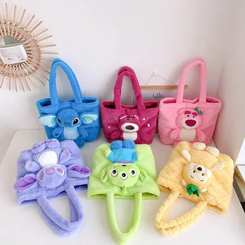Disney Çanta Anime Dikiş Pooh Ayı Lotso pelüş çanta Kızlar Yüksek Kapasiteli Alışveriş Çantaları Öğrenciler Okul Çantaları Kırtasiye Malzemeleri