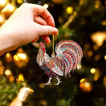 Asılı Dekorasyon Kordon ile Şenlikli Noel Horoz Süs Çift taraflı Baskı Katı Akrilik Asılı Dekorasyon Noel için