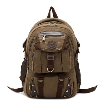 Vintage Tuval sırt çantası taktik askeri tarzı 14 dizüstü Okul çantası Sırt çantası