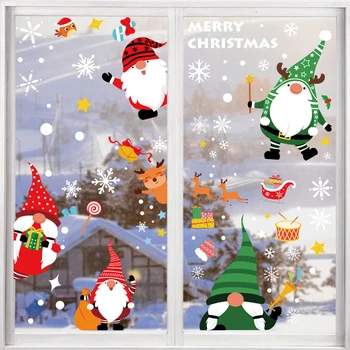 Merry Christmas Pencere Çıkartmaları Noel Baba Meçhul Bebek Sticker Noel Süslemeleri Ev için Navidad 2023 Noel Süs Hediye