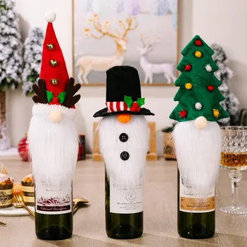2024 Yeni Yıl Hediye Noel şarap şişesi kapağı Noel Noel Noel Süslemeleri Ev için Natal Navidad Yemeği Dekor şarap çantaları
