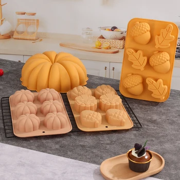 3D 4 ADET Gıda Sınıfı Kalıp Şekilli Silikon Kabak Dekorasyon Kek Kalıbı Hasat Sevinci İçin Fondan Çikolata Pişirme