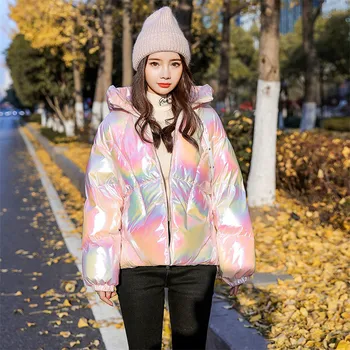 2023 Moda Yeni Kış Ceket Mont Kadın Parkas Kapşonlu Parlak Aşağı pamuklu ceket Sıcak Rahat Parka Yastıklı Pamuklu Ceket Kadın