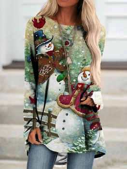 Merry Christmas Grafik T Shirt kadın T-shirt Noel Baba T-shirt Kardan Adam Tshirt Uzun Kollu Tees Tops Kadın Sonbahar Sonbahar Tops