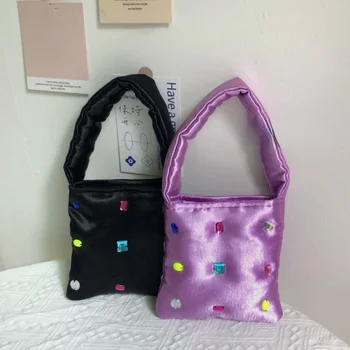 Lüks Tasarımcı Kadın Çanta Retro Dolması Pamuk Bayanlar Küçük omuz çantaları Elmas Kadın Saten Küçük Debriyaj Çanta Çanta
