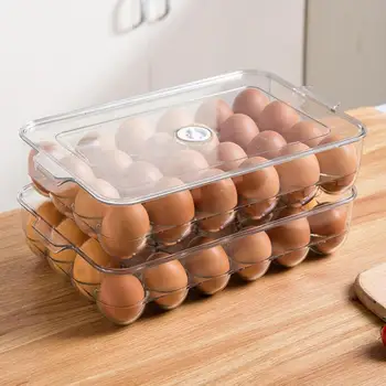 Yumurta rafı Her şeyi kapsayan Buzdolabı Mutfak saklama kutuları Şeffaf Plastik Kapaklı Kolları Döner Açık Mühür Tepsisi Kutusu