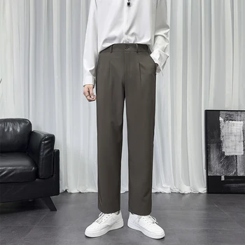 Ilkbahar Sonbahar Yeni günlük giysi Pantolon Erkekler için Düz Kore Moda İş Pantolon Streç İnce Ofis Resmi Pantolon Kahve