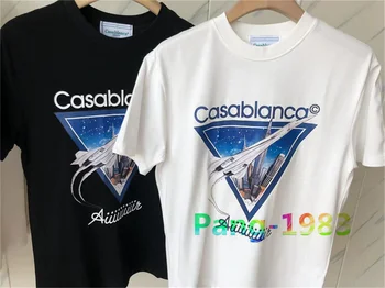 Kazablanka 2023 Erken Bahar Yeni Uçak Mektup Logosu baskılı tişört Unisex Üst T-shirt