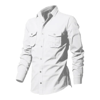 Askeri Gömlek Erkek Giyim Moda Cepler Katı Kargo Ceket Sonbahar Gevşek Vintage Yaka Düğmesi Katı t shirt Casual Streetwear