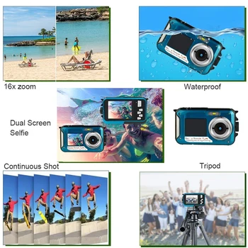 4K / 30FPS Su Geçirmez Kamera 1080P fotoğraf kamerası IPS Çift Ekran Anti-Shake Yüz Algılama Otomatik Odaklama Yüzme Ebeveyn-çocuk Oyun
