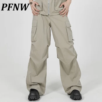 PFNW Sonbahar erkek Darkwear Motosiklet Pilili Büyük Cepler Kargo Pantolon Çok Yönlü Yüksek Sokak Techwear Taktik Pantolon 12Z1722